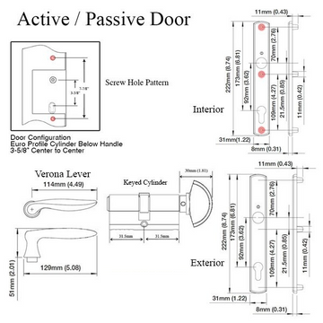 HOPPE MULTIPOINT LOCK HANDLESET, VERONA, M151/216N, SOLID BRASS - RESISTA BRASS, ACTIVE , 2131021